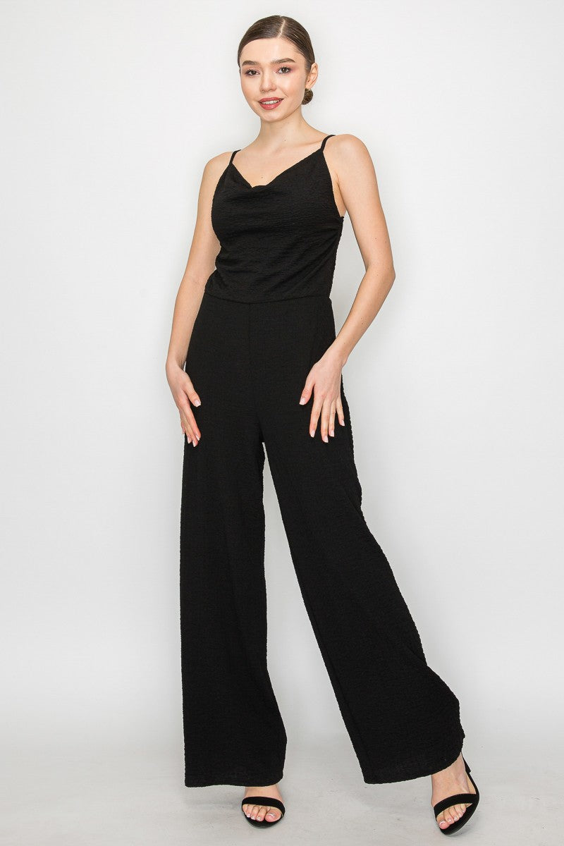 JUMSUIT de pierna ancha texturizado con cuello de barco