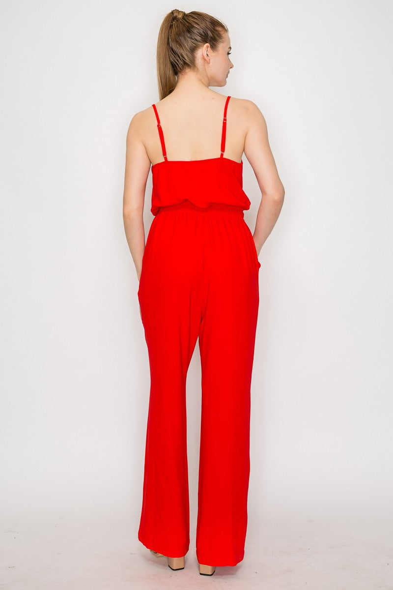 Elastic Waist Cowl Neck Jumpsuit
