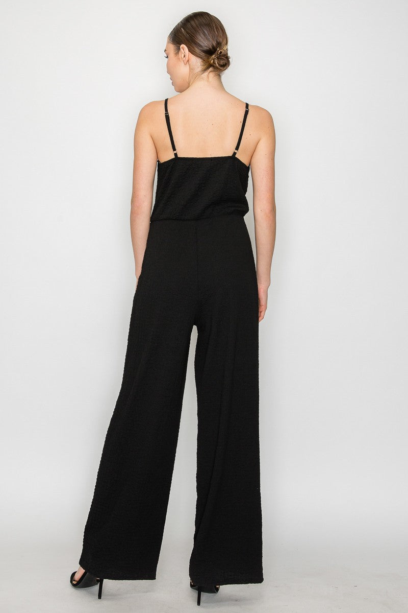JUMSUIT de pierna ancha texturizado con cuello de barco