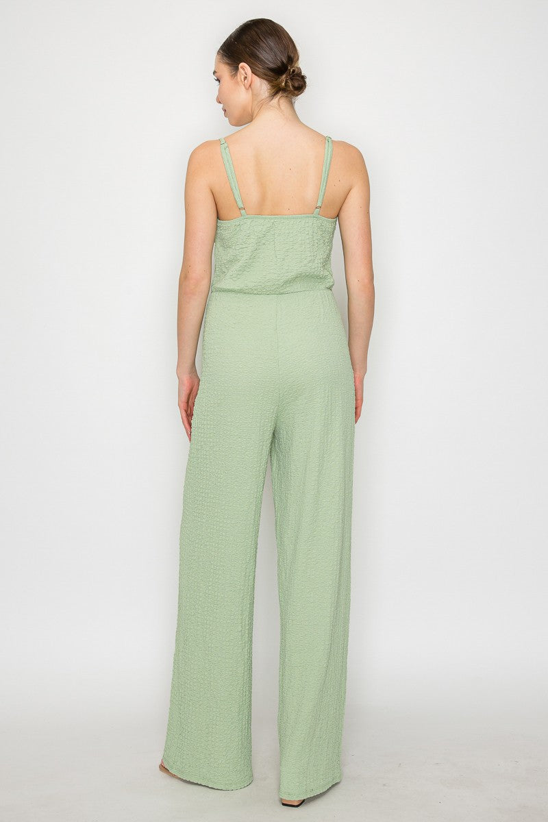 JUMSUIT de pierna ancha texturizado con cuello de barco