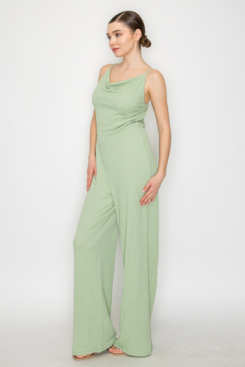 JUMSUIT de pierna ancha texturizado con cuello de barco