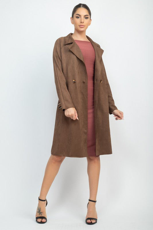 Suede double breasted coat(coffe)