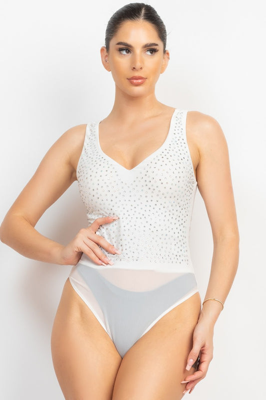 Scoop Neck Rhinestone Mesh Bodysuit