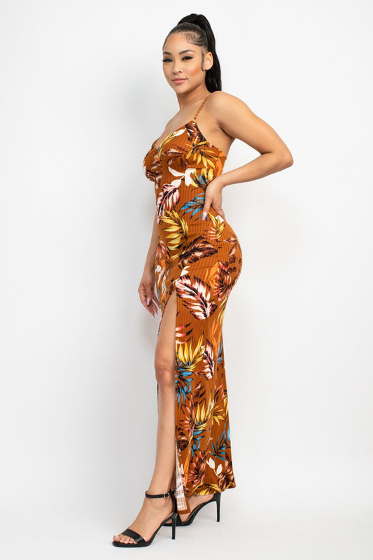 Crossed Back Hawaiian Maxi Dress