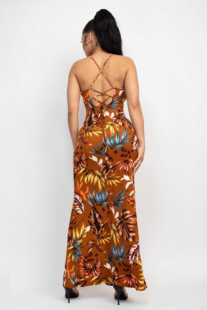 Crossed Back Hawaiian Maxi Dress