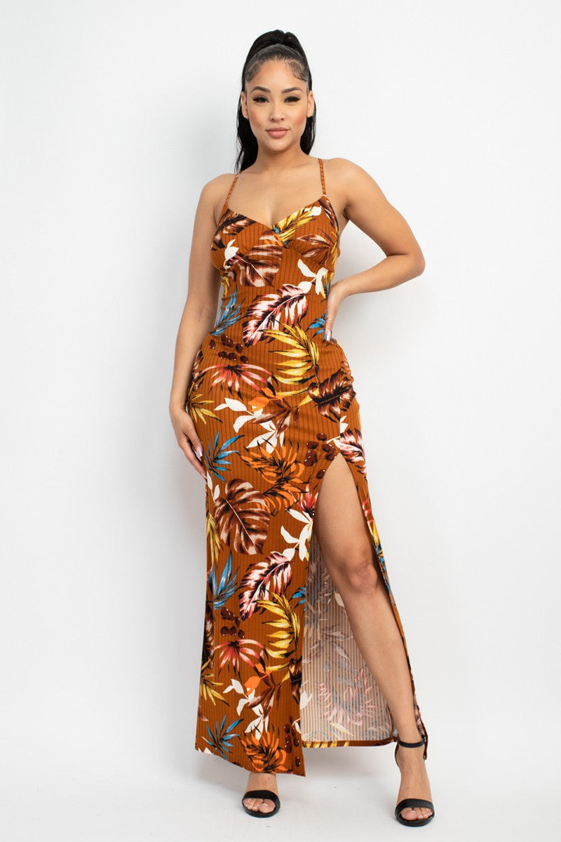 Crossed Back Hawaiian Maxi Dress