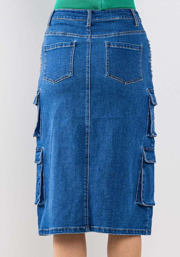 PEARL TRIMMED DENIM SKIRT