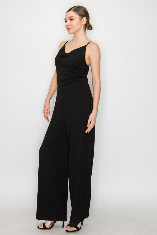 JUMSUIT de pierna ancha texturizado con cuello de barco