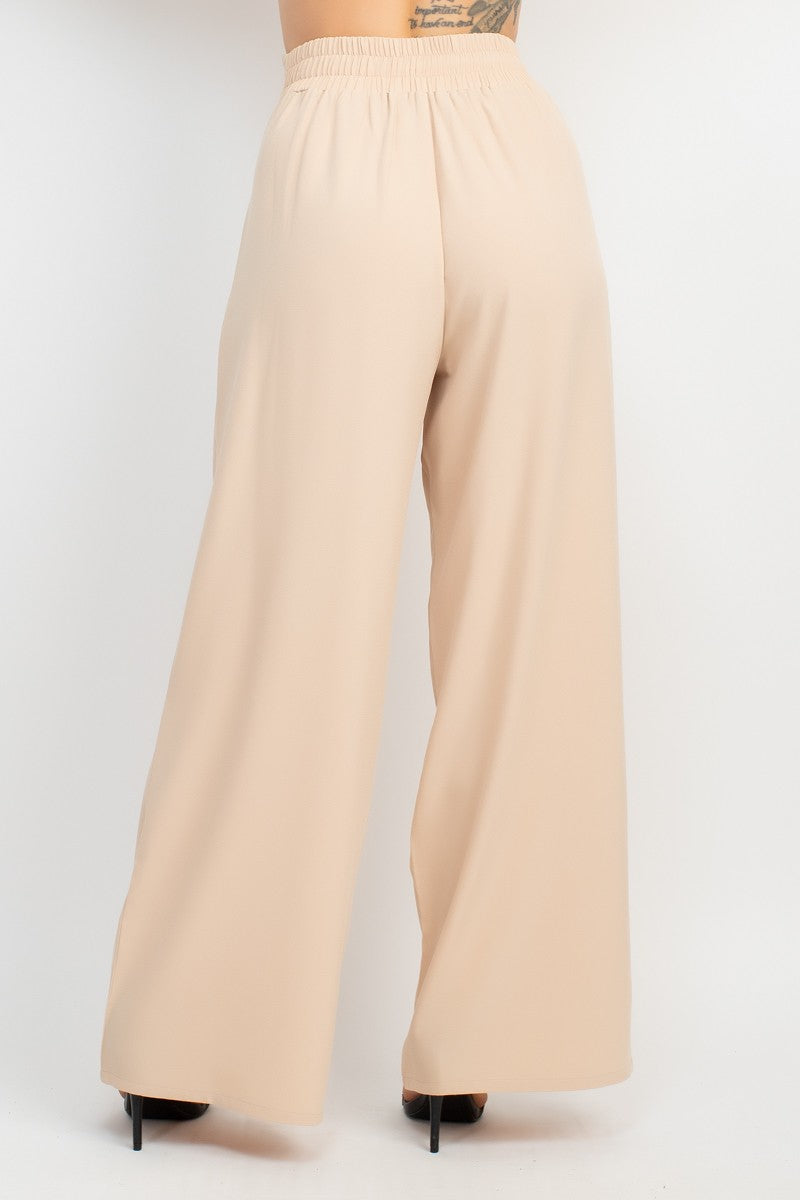 Solid Waist Tie Palazzo Pants