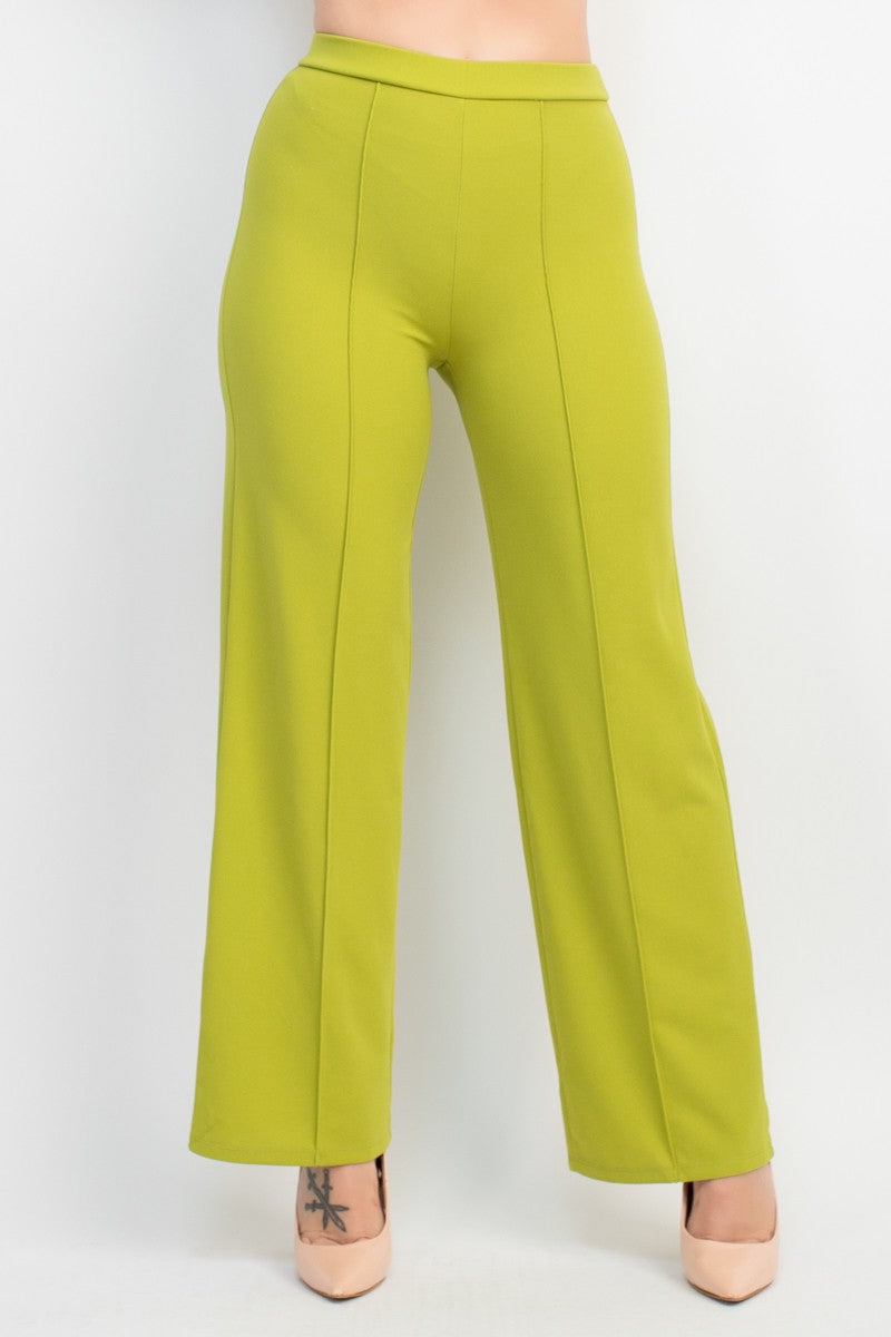 Straight-Leg Seamed Elastic Pants