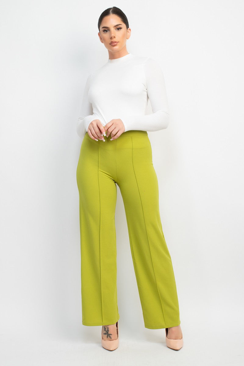 Straight-Leg Seamed Elastic Pants