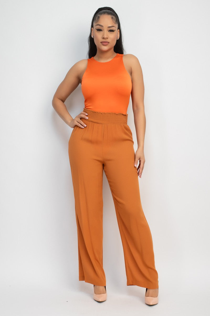 High-Rise Shirred Waist Pants