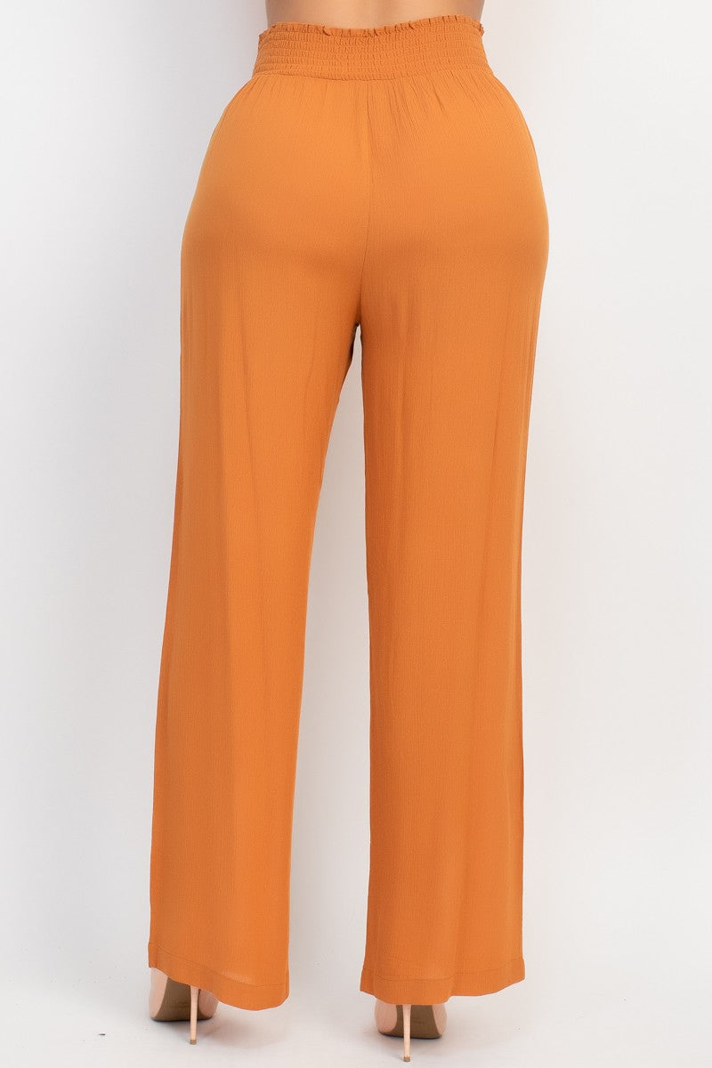 High-Rise Shirred Waist Pants