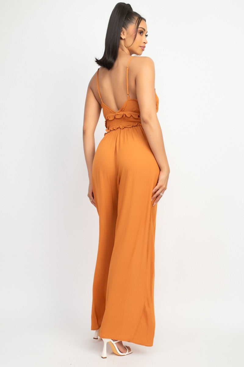 Ruffled V-Neck Wrap Jumpsuit