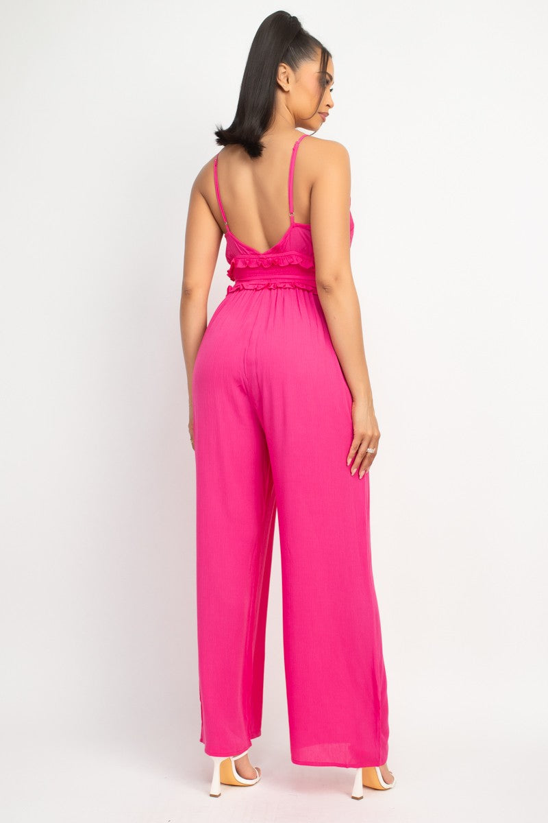 Ruffled V-Neck Wrap Jumpsuit