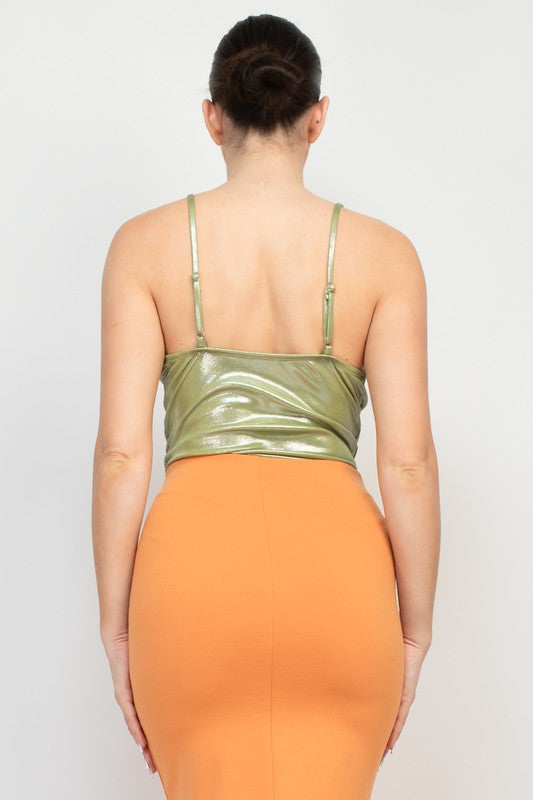 Metallic Cowl Neck Cami Bodysuit