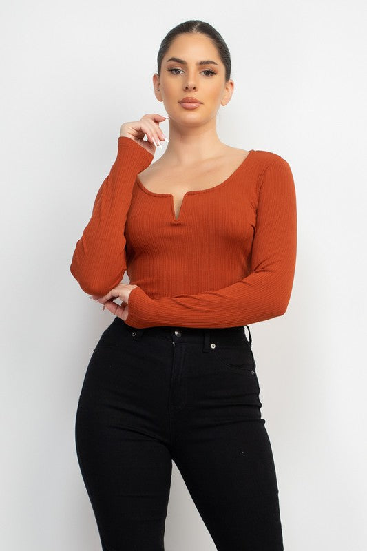 L/s slit square neck top