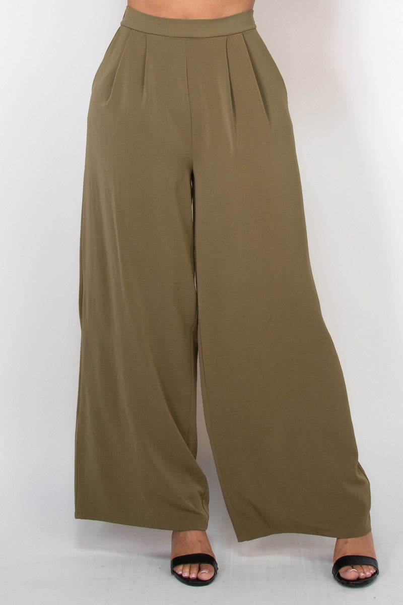 Pantalones amplios de tiro alto con pliegues