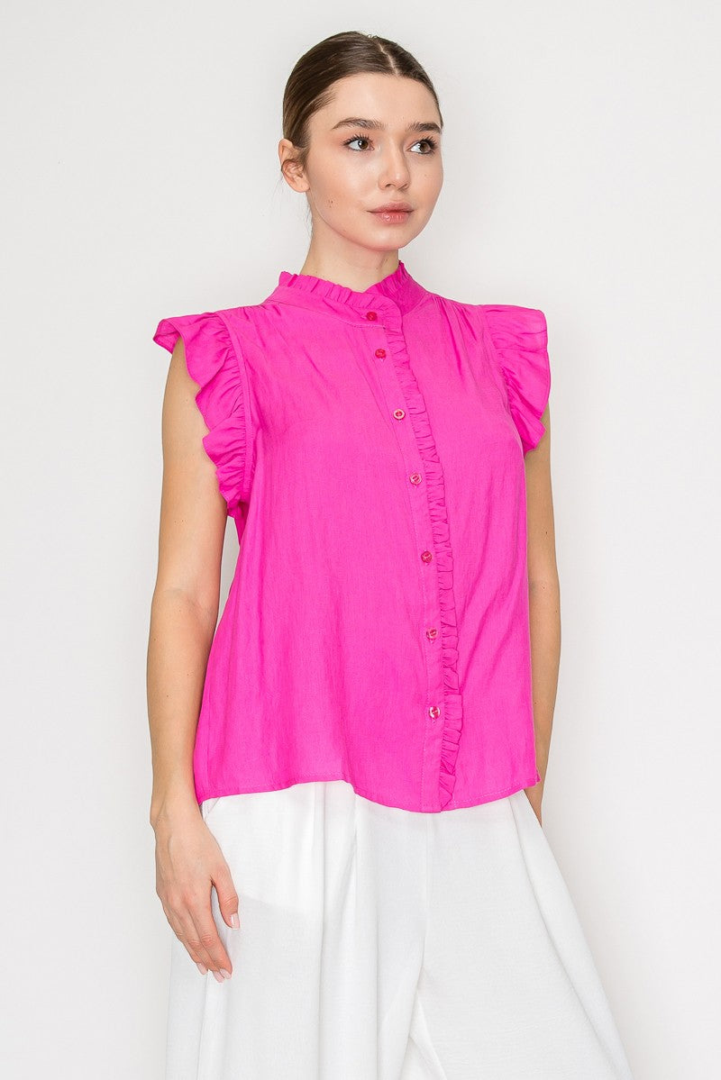 BLUSA MALU Cuello Alto Arrugado con Botones