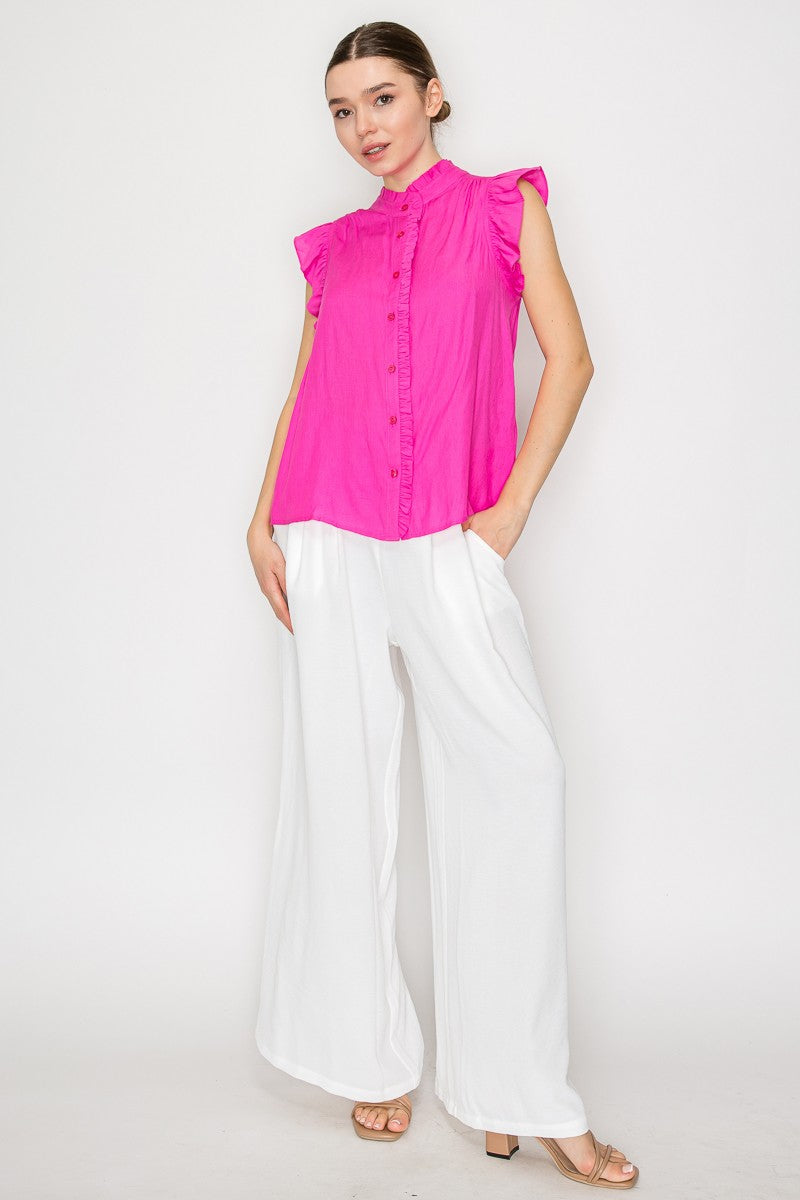 BLUSA MALU Cuello Alto Arrugado con Botones