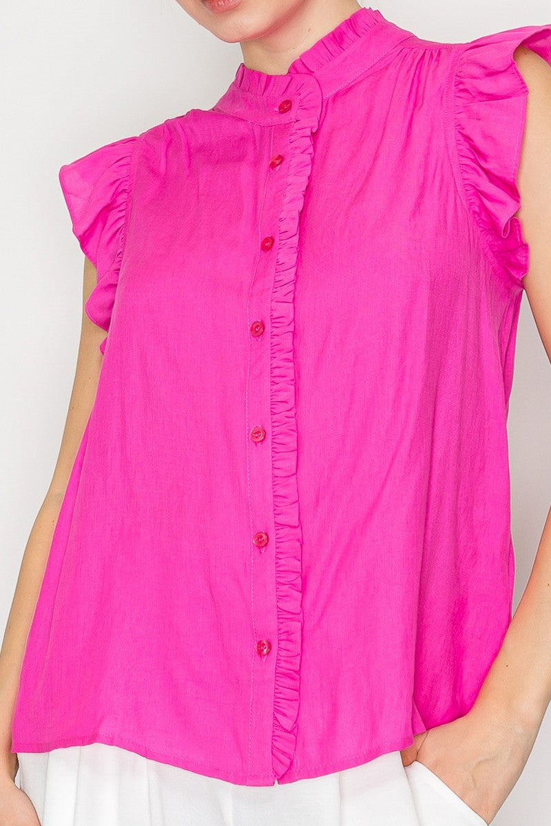 BLUSA MALU Cuello Alto Arrugado con Botones