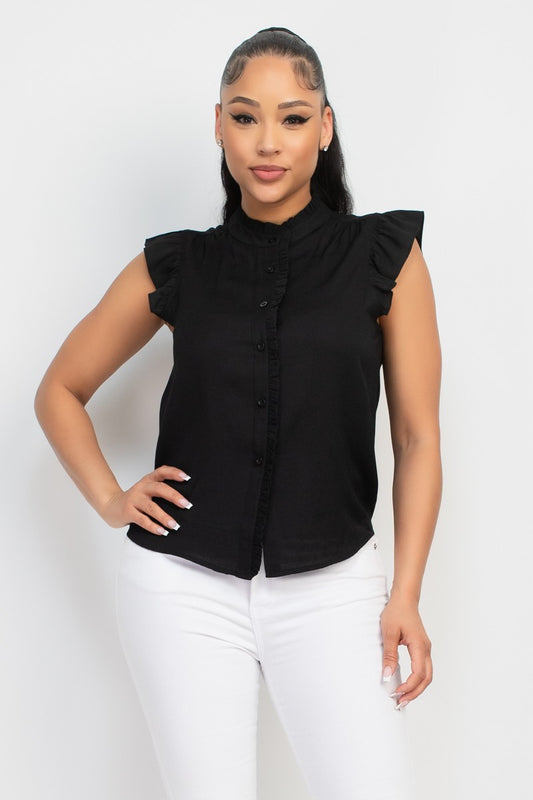 BLUSA MALU Cuello Alto Arrugado con Botones