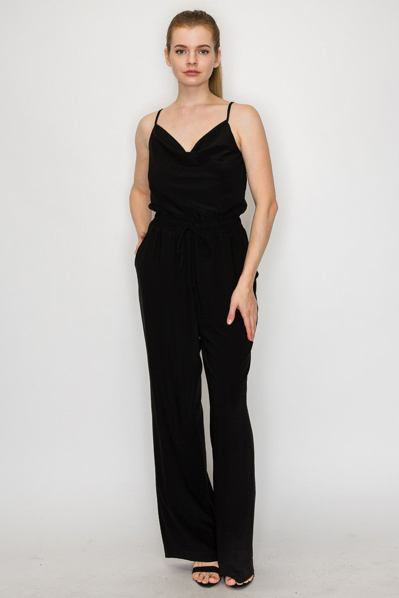 Elastic Waist Cowl Neck Jumpsuit
