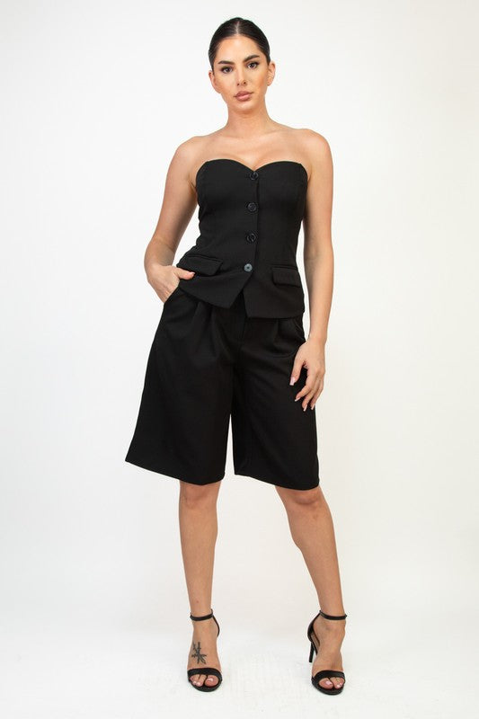 PRICILLA Pantalones Bermuda de cintura alta con pliegues