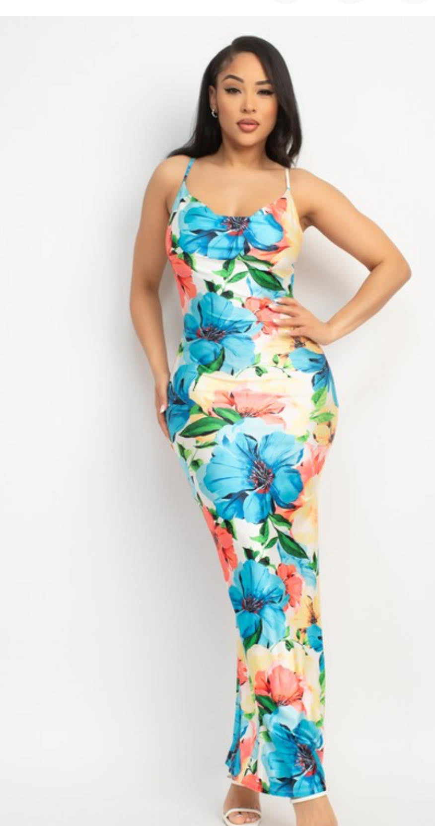 Cowl Neck Tropical Slit Dress