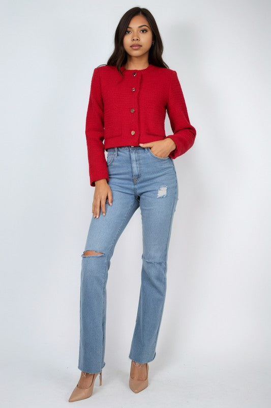 Cropped button jacket cherry 🍒