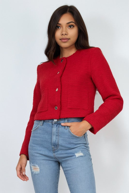 Cropped button jacket cherry 🍒