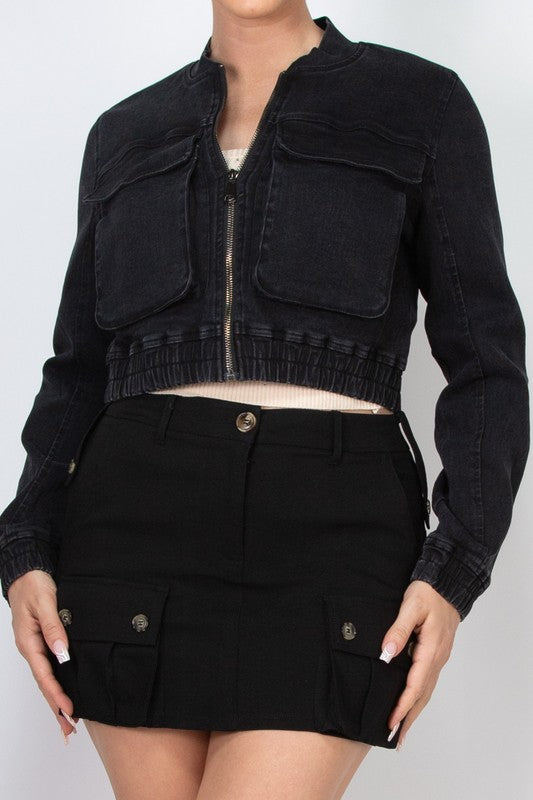 Denim big pocket bomber jacket Mia