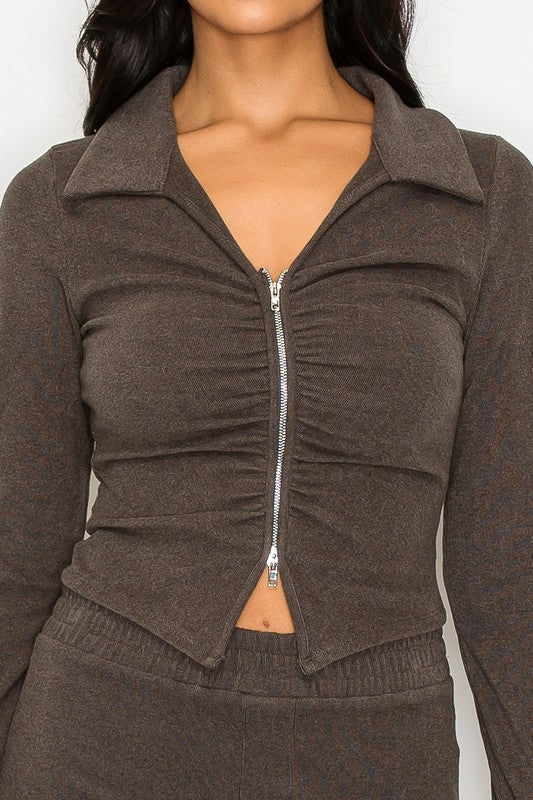 FR shirring zip-up top