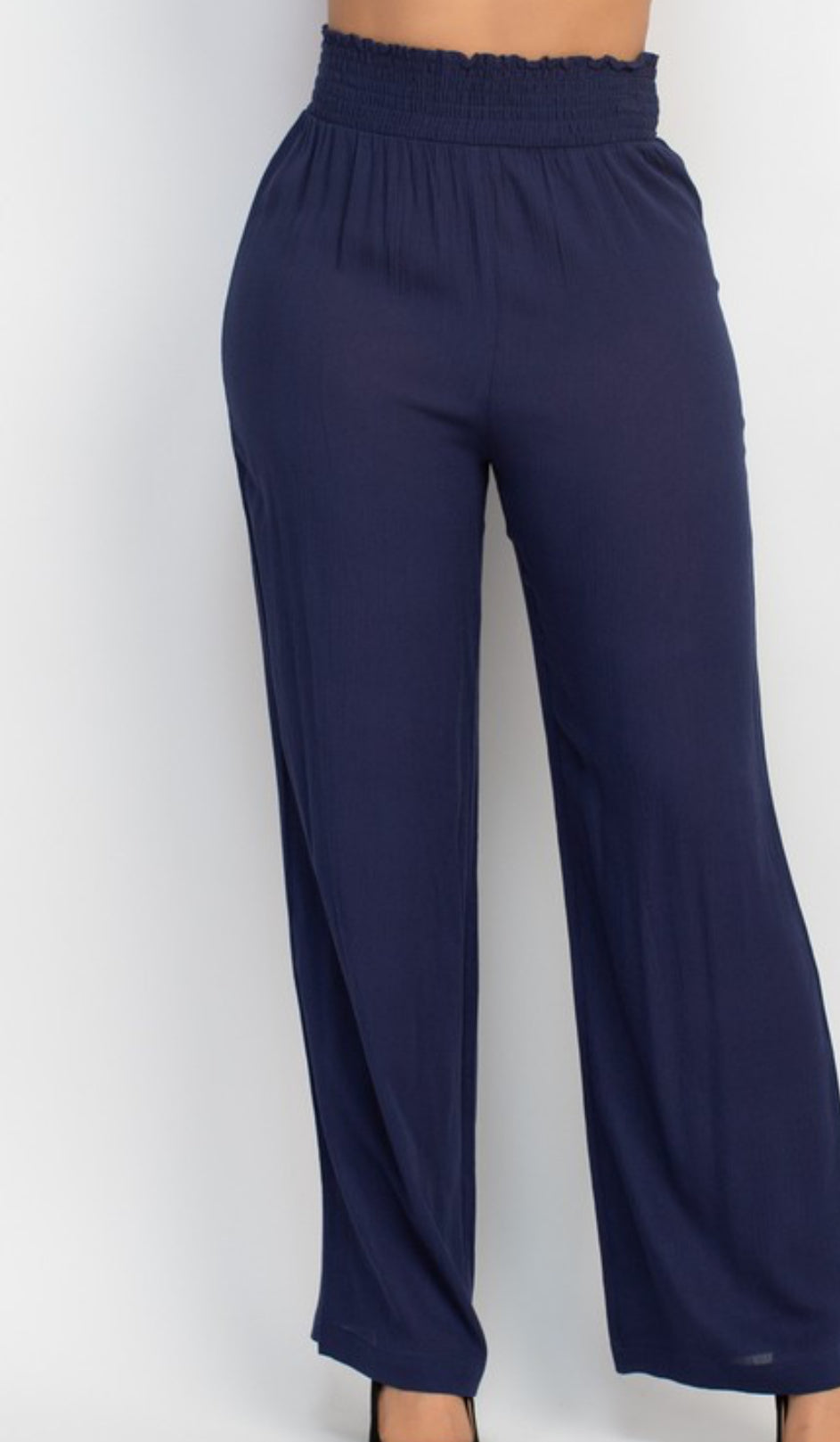 High-Rise Shirred Waist Pants