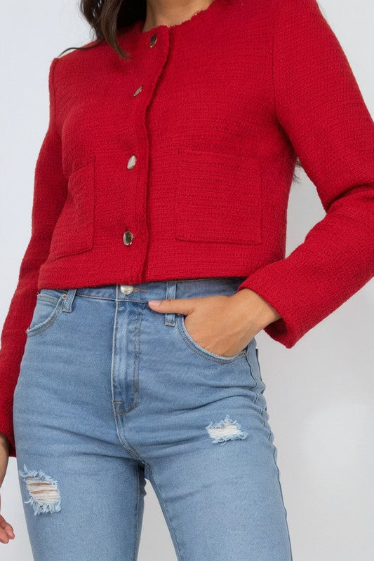 Cropped button jacket cherry 🍒