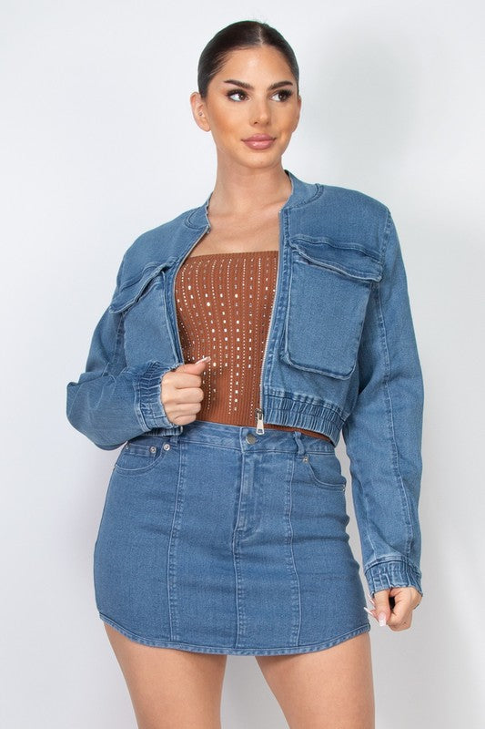 Denim big pocket bomber jacket Mia