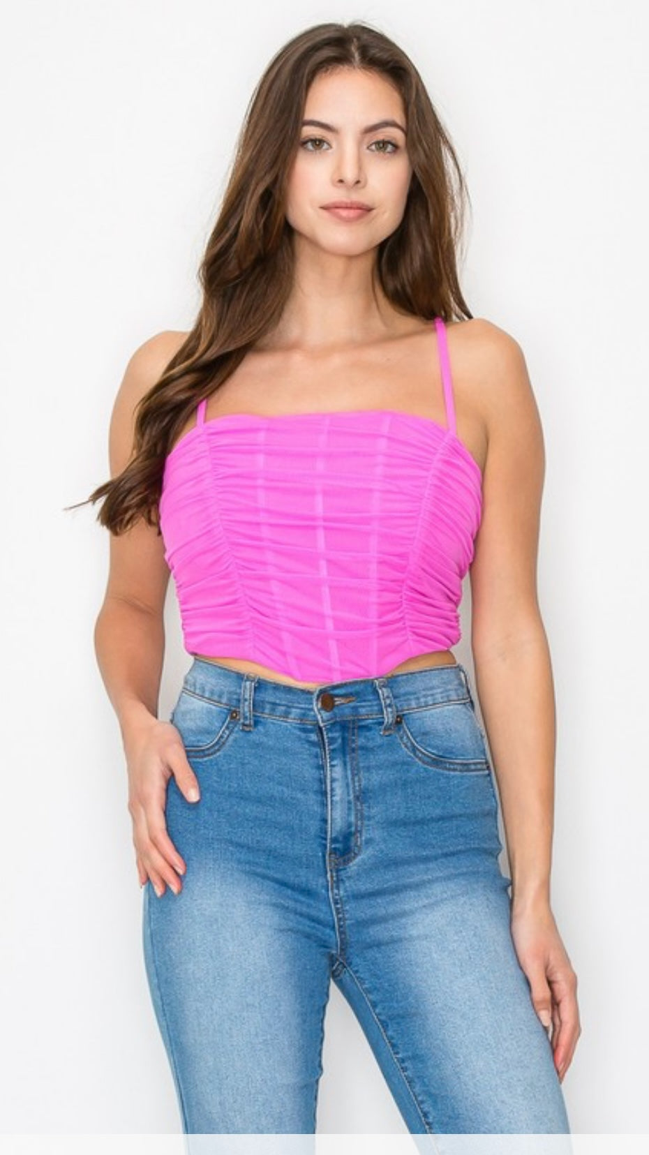 Mesh Seamed Corset Crop Top